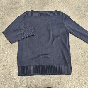 Lauren Ralph Lauren 100% Silk Knit XL Navy Blue Boat Neck Top Elegant Ribbed EUC